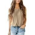 thumbnail image 1 of TKLPEHG Sleeveless Tank Tops for Women Crew Neck Pleated Tank Top Fashion Solid Color Lightweight Loose Sleeveless T Shirt Casual Summer Clothes Comfy Blouses (Khaki,XXL), 1 of 6