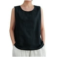 thumbnail image 1 of TKLPEHG Sleeveless Tank Tops for Women Crewneck Cotton Linen Shirt Sleeveless T Shirts Loose Lightweight Fashion Comfy Casual Classic Solid Color Blouses (Black,XL), 1 of 8