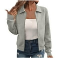 thumbnail image 1 of TKLPEHG Spring Jackets for Women Zip Up Lapel Fall Coats Casual Solid Color Long Sleeve Coat Fashion Comfy Outerwear (Gray,XXL), 1 of 7