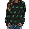 thumbnail image 1 of TKLPEHG St. Patrick's Day Sweatshirt for Women Green Shamrock Long Sleeve Tops Clovers Print Round Neck Pullover Tops (Black,L), 1 of 4