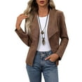 thumbnail image 1 of TKLPEHG Suede Jacket for Women Fall Winter Y2k Faux Leather Open Front Coat Long Sleeve Outwear Blazer Jackets (Brown,S), 1 of 6