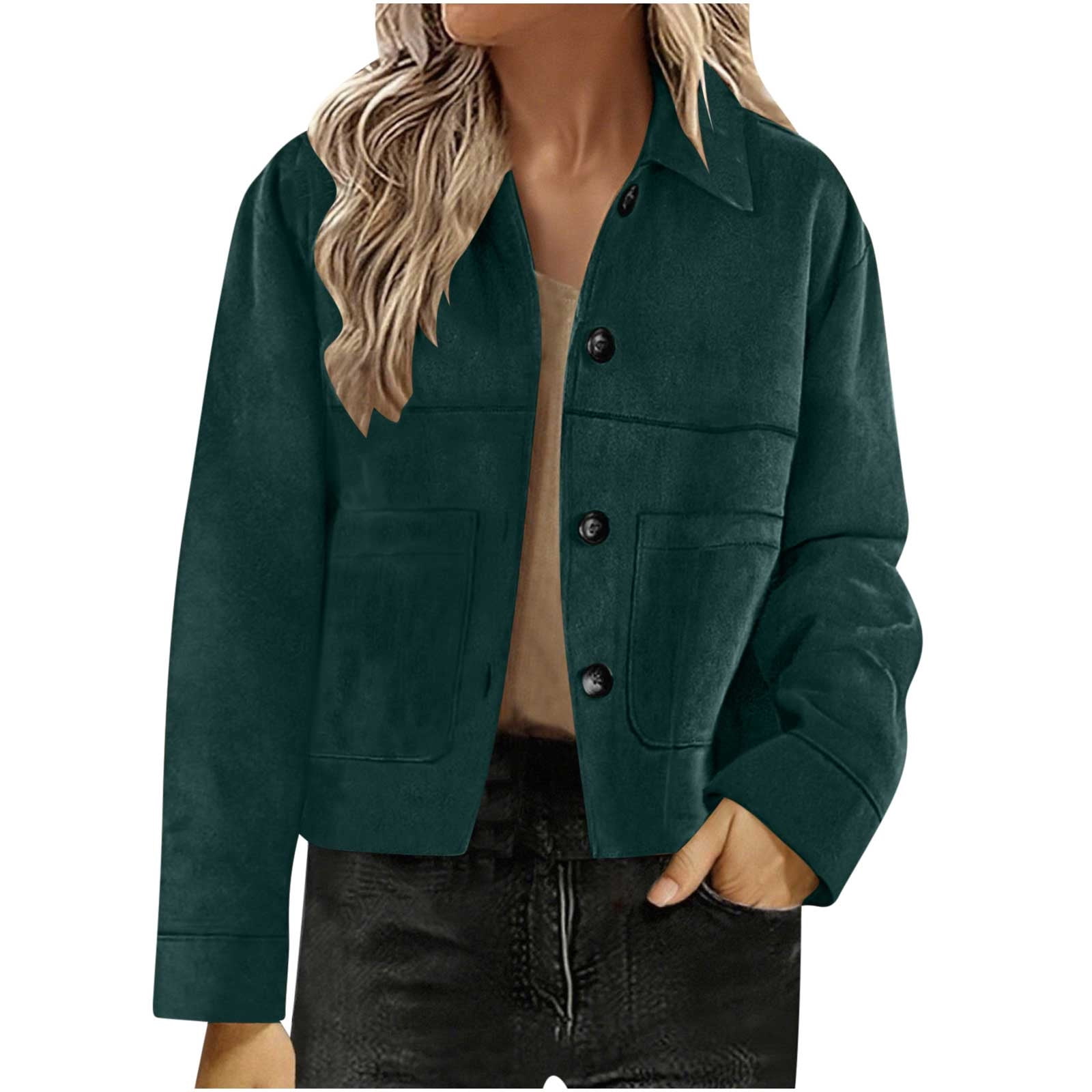TKLPEHG Suede Jacket for Women Fall Winter Y2k Faux Leather Open Front Coat Long Sleeve Outwear Blazer Jackets (Green_Z,XL)