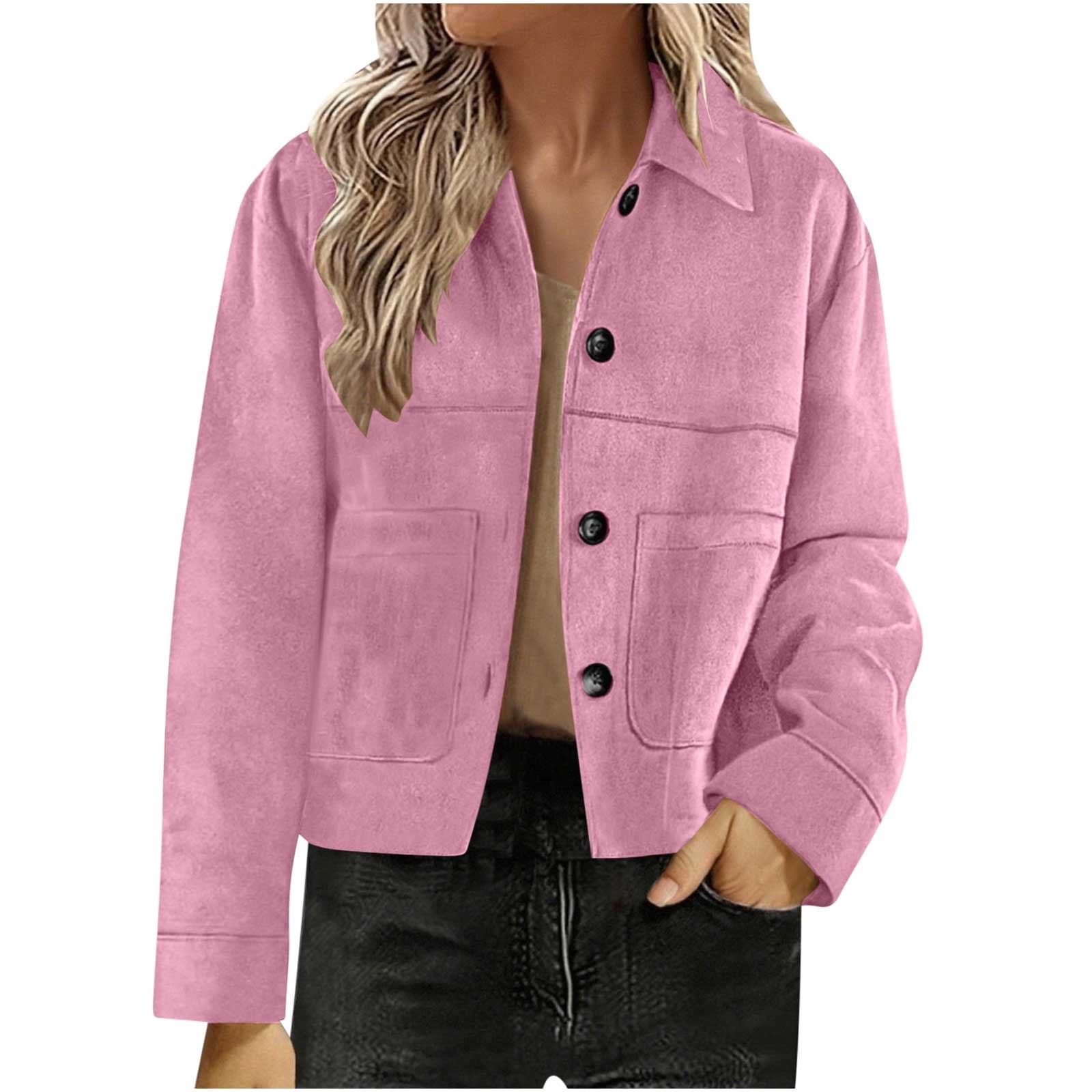 TKLPEHG Suede Jacket for Women Fall Winter Y2k Faux Leather Open Front Coat Long Sleeve Outwear Blazer Jackets (Pink_Z,S)