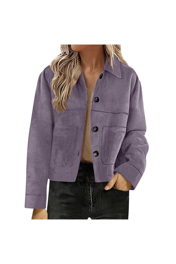 Suede Jacket for Women Fall Winter Y2k Faux Leather Open Front Coat Long Sleeve Outwear Blazer Jackets (Purple_Z,M)