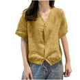 thumbnail image 1 of TKLPEHG Summer Beach Tops for Women Soft Solid Color Cotton Linen T Shirt for Ladies Spring Short Sleeve V Neck Blouse (Yellow,M), 1 of 4