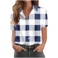 thumbnail image 1 of TKLPEHG Summer Shirts for Women Lapel Button Shirts Loose Fitted Short Sleeve T Shirts Plaid Print Tshirt Dressy Casual Blouses Fashion Womens Clothes (Navy,XXL), 1 of 4