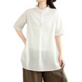 thumbnail image 1 of TKLPEHG Summer Tops for Women Crew Neck Cotton Linen Button Shirts Western Outfit for Women Leisure Solid Color Short Sleeve Blouses Fashion Lightweight Regular Blouses (White,M), 1 of 9
