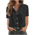 thumbnail image 1 of TKLPEHG Summer Tops for Women Lapel Button Shirts Short Sleeve T Shirts Polka Dots Print Tshirt Fashion Loose Fitted Dressy Casual Blouses Womens Clothes (Black,XXXL), 1 of 4