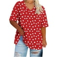 thumbnail image 1 of TKLPEHG Summer Tops For Women Short Sleeve Plus Size V-Neck Tunic Tops Fashion Summer Casual Loose Polka Dots Print Graphic Tee Comfy Outfits (Red,XXXL), 1 of 4