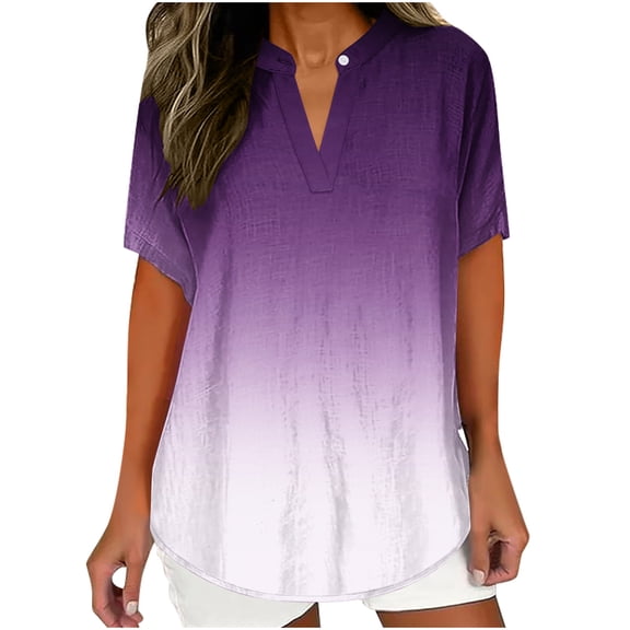 TKLPEHG Summer Tops for Women Short Sleeve T Shirts Fashion Short Sleeve T Shirts Lightweight Summer Gradient Color Graphic Tee Casual Loose V Neck Pleated Tunic Tops Blouses(White,XL)