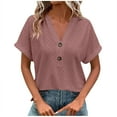 thumbnail image 1 of TKLPEHG Summer Tops for Women Trendy Short Sleeve V Neck Eyelet Shirts Dressy Casual Loose Ladies Blouses Going Out Tops (Rose Gold,XL), 1 of 6
