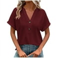 thumbnail image 1 of TKLPEHG Summer Tops for Women Trendy Short Sleeve V Neck Eyelet Shirts Dressy Casual Loose Ladies Blouses Going Out Tops (Wine,XXL), 1 of 6