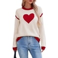 thumbnail image 1 of TKLPEHG Sweaters for Women Casual Long Sleeve Crewneck Heart Graphic Sweater Fashion Cute Pullover Tops Valentines Day Sweaters for Women (Beige,S), 1 of 6