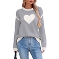 thumbnail image 1 of TKLPEHG Sweaters for Women Casual Long Sleeve Crewneck Heart Graphic Sweater Fashion Cute Pullover Tops Valentines Day Sweaters for Women (Gray,L), 1 of 6