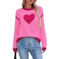 thumbnail image 1 of TKLPEHG Sweaters for Women Casual Long Sleeve Crewneck Heart Graphic Sweater Fashion Cute Pullover Tops Valentines Day Sweaters for Women (Pink,S), 1 of 6