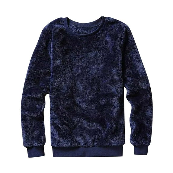 TKLPEHG Sweatshirt for Women Crew Neck Fleece Sweatshirt Lightweight Classic Solid Color Loose Fashion Casual Long Sleeve Pullover (Navy,XL)