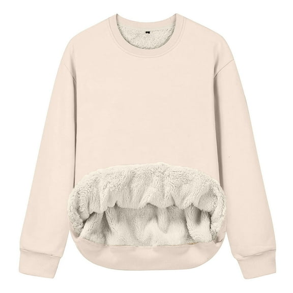 TKLPEHG Sweatshirt for Women Crew Neck Winter Fleece Sweatshirt Casual Lightweight Classic Solid Color Loose Fashion Long Sleeve Pullover (Beige,XXL)