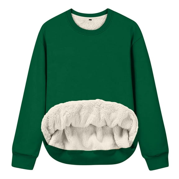 TKLPEHG Sweatshirt for Women Crew Neck Winter Fleece Sweatshirt Casual Lightweight Classic Solid Color Loose Fashion Long Sleeve Pullover (Green,L)