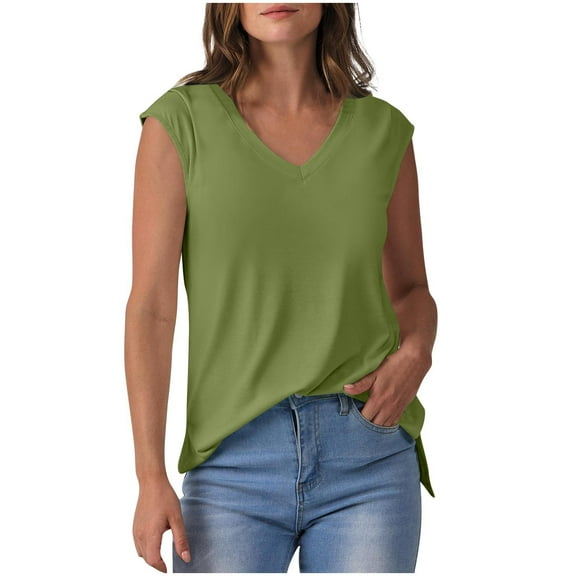 TKLPEHG T Shirts for Women V-Neck Basic Tops Summer Solid Color Tshirt Dressy Casual Blouses Fashion Short Sleeve T Shirts Loose Fitted Womens Clothes (Green,M)