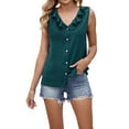 thumbnail image 1 of TKLPEHG Tank Top for Women V-Neck Button Tank Top Western Outfit for Women Fashion Leisure Lightweight Solid Color Graphic Tee Regular Sleeveless Blouses Blouses (Army Green,XL), 1 of 9