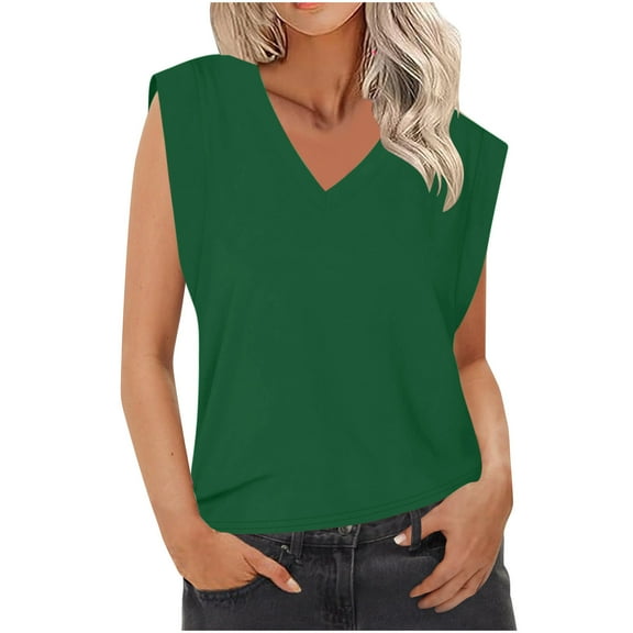 TKLPEHG Tank Tops for Women 2025 V-Neck Tank Top Sleeveless T Shirt Solid Color Fashion Loose Lightweight Casual Summer Clothes Comfy Blouses (Army Green,M)