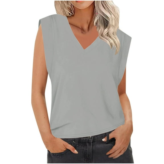 TKLPEHG Tank Tops for Women 2025 V-Neck Tank Top Sleeveless T Shirt Solid Color Fashion Loose Lightweight Casual Summer Clothes Comfy Blouses (Gray,S)