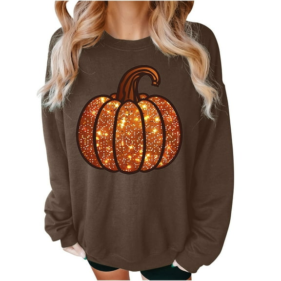 TKLPEHG Thanksgiving Pumpkin Sweatshirt for Women Funny Fall Pumpkin Graphic Sweatshirts Long Sleeve Pullover Tops (Coffee,M)
