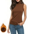 thumbnail image 1 of TKLPEHG Thermals for Women Sleeveless Tank Tops High Neck Casual Velvet Warm Bottom Top Slim Stretchy Layer Tee Shirts (Coffee,L), 1 of 7