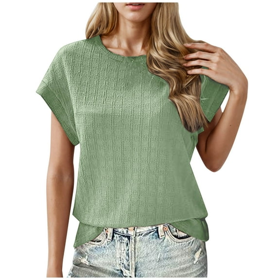 TKLPEHG Tops For Women Trendy Short Sleeve T Shirts Crew Neck Loose Solid Color Graphic Tee Comfy Fashion Casual Summer Outfits (Green,M)