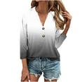 thumbnail image 1 of TKLPEHG Tops for Women Trendy Summer Lightweight Gradient Color Graphic Tee Casual Loose Going Out Tops Button V Neck Tunic Shirts 3/4 Sleeve T Shirts Blouse(Gray,XXXL), 1 of 5