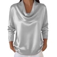 thumbnail image 1 of TKLPEHG Tunics Tops for Women Elegant Pleated Collar Satin Temperament Shirts Ladies Long Sleeve Tops Solid Color Lightweight Soft V-Neck Spring Blouses (Silver,XL), 1 of 5