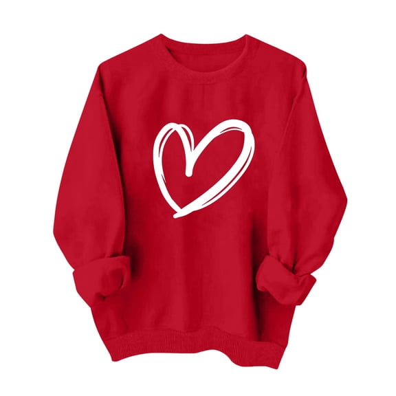 TKLPEHG Valentines Day Shirts for Women Long Sleeve Heart Graphic Sweatshirts Cute Crew Neck Holiday Tops Valentines Day Gifts (Red,XXL)