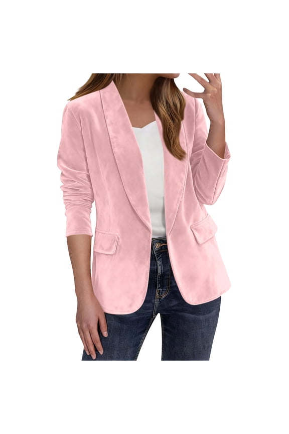 Velvet Blazer Jackets for Women Long Sleeve Vintage Suits Jackets Office Work Open Front Cardigan Blazer Coats (Pink,XL)