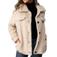 thumbnail image 1 of TKLPEHG Warm Coats for Women Casual Fleece Coat Long Sleeve Button Lapel Warm Fleece Jackets Outwear (Beige,S), 1 of 7