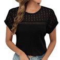 thumbnail image 1 of TKLPEHG Western Tops For Women Short Sleeve T Shirts Crew Neck Hollow Lace Splicing Elegant Shirts Solid Color Graphic Tee Summer Comfy Fashion Loose Casual Blouses (Black,XL), 1 of 7