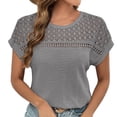 thumbnail image 1 of TKLPEHG Western Tops For Women Short Sleeve T Shirts Crew Neck Hollow Lace Splicing Elegant Shirts Solid Color Graphic Tee Summer Comfy Fashion Loose Casual Blouses (Gray,XL), 1 of 7