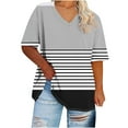 thumbnail image 1 of TKLPEHG Western Tops For Women Short Sleeve T Shirts Plus Size V-Neck Tunic Tops Fashion Summer Casual Loose Color Block Stripe Patchwork Graphic Tee Comfy Blouses (Gray,XL), 1 of 4