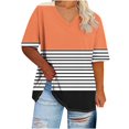 thumbnail image 1 of TKLPEHG Western Tops For Women Short Sleeve T Shirts Plus Size V-Neck Tunic Tops Fashion Summer Casual Loose Color Block Stripe Patchwork Graphic Tee Comfy Blouses (Orange,XXL), 1 of 4