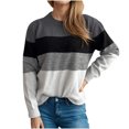 thumbnail image 1 of TKLPEHG Western Tops for Women Crew Neck Tops Casual Comfy Lightweight Classic Color Block Patchwork Loose Fashion Long Sleeve Pullover (Black,S), 1 of 6