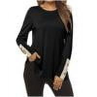 TKLPEHG Western Tops for Women Crew Neck Tunic Shirts Classic Solid Color Lightweight Fashion Loose Long Sleeve Casual Comfy Blouses (Black,XL)