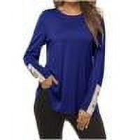 TKLPEHG Western Tops for Women Crew Neck Tunic Shirts Classic Solid Color Lightweight Fashion Loose Long Sleeve Casual Comfy Blouses (Dark Blue,XL)