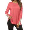 TKLPEHG Western Tops for Women Crew Neck Tunic Shirts Classic Solid Color Lightweight Fashion Loose Long Sleeve Casual Comfy Blouses (Red,M)