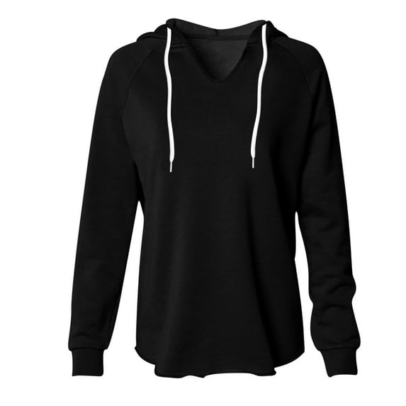 TKLPEHG Western Tops for Women Drawstring Hooded Pullover Tops Casual Fashion Long Sleeve Lightweight Classic Solid Color Loose Blouses (Black,M)