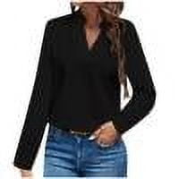 TKLPEHG Western Tops for Women V Neck Elegant Shirts Long Sleeve Lightweight Fashion Loose Casual Comfy Classic Solid Color Blouse (Black,XXL)