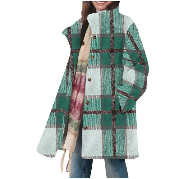 TKLPEHG Winter Coats for Women Button Oversized Jackets Color Block Long Sleeve Warm Coats with Pockets Outerwear (Green,XXXL)