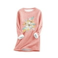 thumbnail image 1 of TKLPEHG Winter Tops for Women Fleece Lined Crewneck Sweathirts Floral Printed Warm Thermal Tops Long Sleeve Pullover (Pink,M), 1 of 3