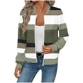 thumbnail image 1 of TKLPEHG Woman Jacket Stand Collar Zip Up Jacket Fall Fashion Long Sleeve Coats Striped Print Casual Comfy Short Coat Outerwear (Green,XL), 1 of 5