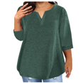 thumbnail image 1 of TKLPEHG Women 3/4 Sleeve Tees V-Neck Oversized T-shirt Comfy Casual Loose Solid Color Graphic Tee 3/4 Sleeve T Shirts Summer Fashion Blouses (Green,XXXXL), 1 of 7