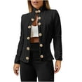 thumbnail image 1 of TKLPEHG Women Cardigan Casual Lightweight Cropped Coat Stand Collar Long Sleeve Metal Button Front Spring Jackets (Black,XL), 1 of 7