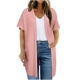 thumbnail image 1 of TKLPEHG Women Cardigan Plus Size Spring Summer Front Open Top Cardigan Jacket with Pocket Solid Color Fashion Casual Going Out Tops Loose Short Sleeve Blouses (Pink,XL), 1 of 7
